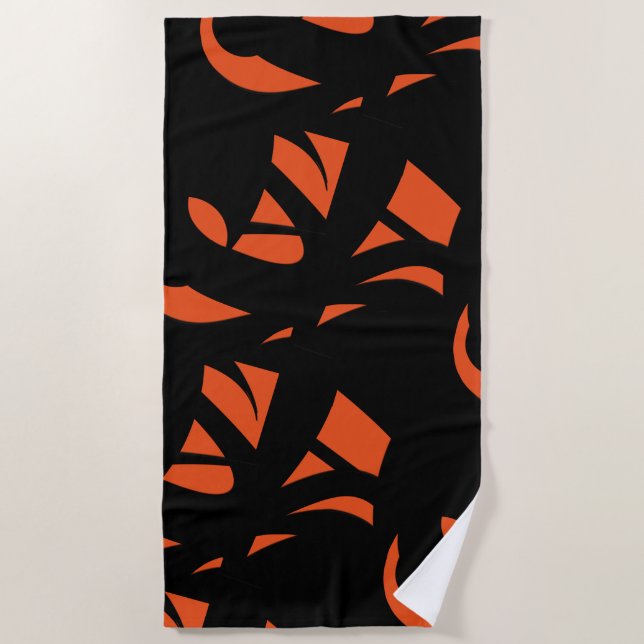 Toalla De Playa Naranja de arte contemporáneo / negro (Anverso)