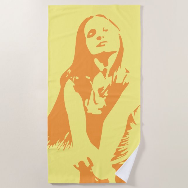 Toalla De Playa Naranja de moda bailando Chica Silhouette (Anverso)