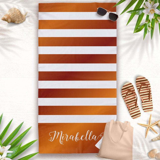 Toalla De Playa Naranja del desierto monogramado y franjas blancas (Subido por el creador)