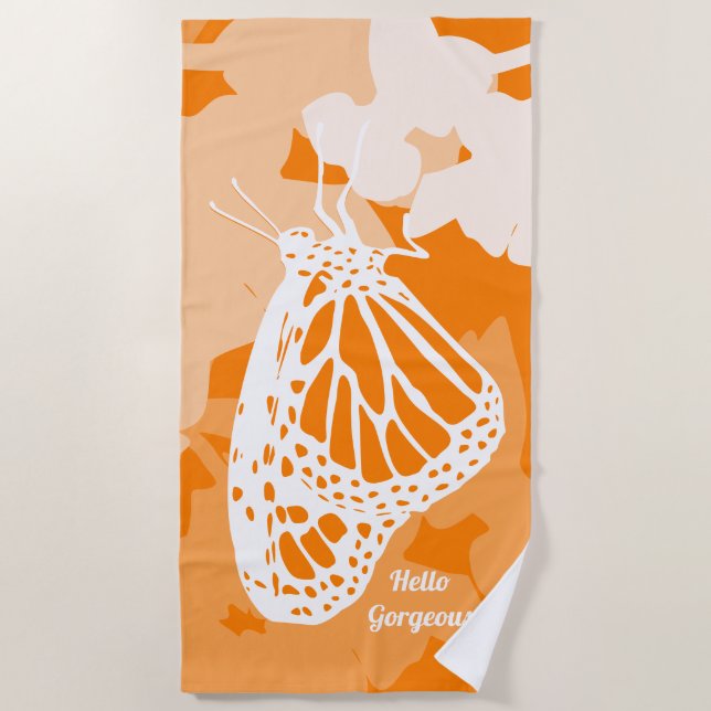Toalla De Playa Naranja divertido Hola magnífica mariposa monarca (Anverso)
