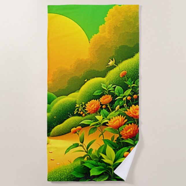 Toalla De Playa Naranja exuberante Arte Jardín (Anverso)