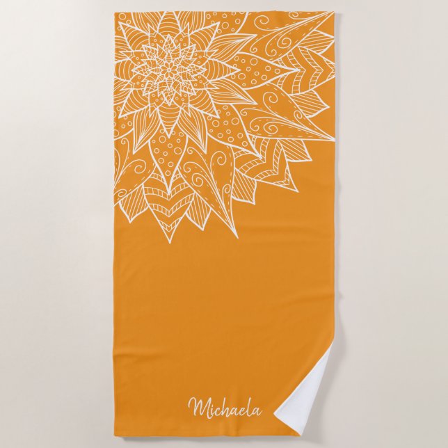 Toalla De Playa Naranja Floral Verano Audaz (Anverso)