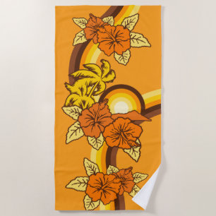 Toalla De Playa Naranja hawaiano de la tabla hawaiana del vintage
