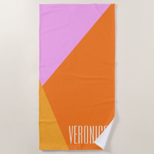 Toalla De Playa Naranja Lilac y arte geométrico amarillo personali
