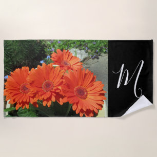 Toalla De Playa Naranja Monograma Daisy Photo