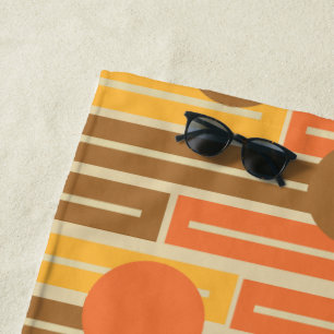 Toalla De Playa Naranja, Oro, Rectángulos y Círculos Marrones