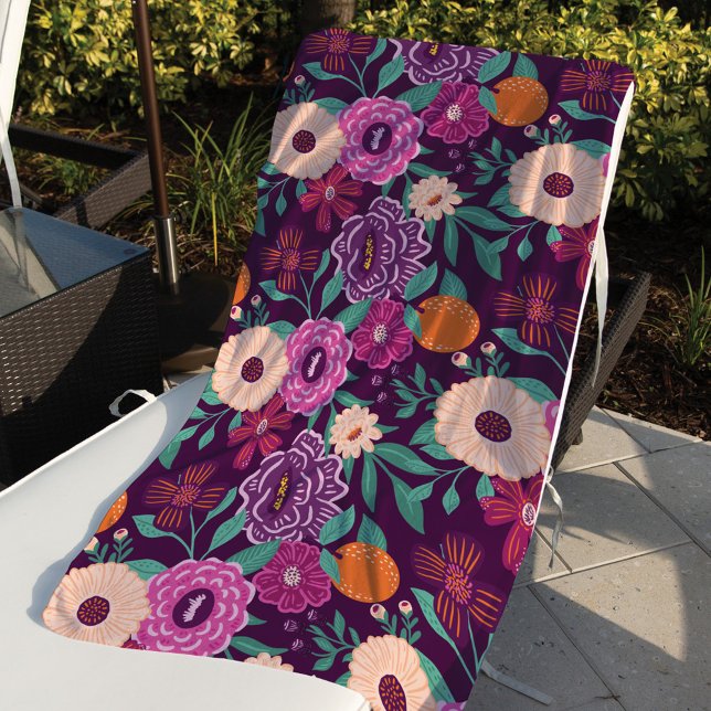 Toalla De Playa Naranja y Floral Flor Púrpura y Rosa (Subido por el creador)