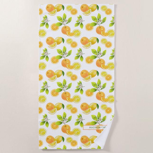 Toalla De Playa Naranjas artísticos de cítricos y Lemons Patten Ba (Anverso)