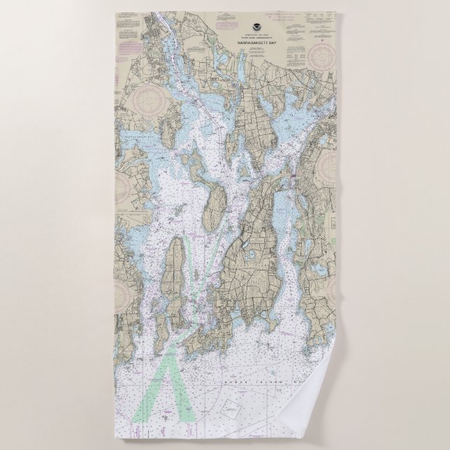 Toalla De Playa Narragansett Bay Nautical Chart 13221 (Anverso)