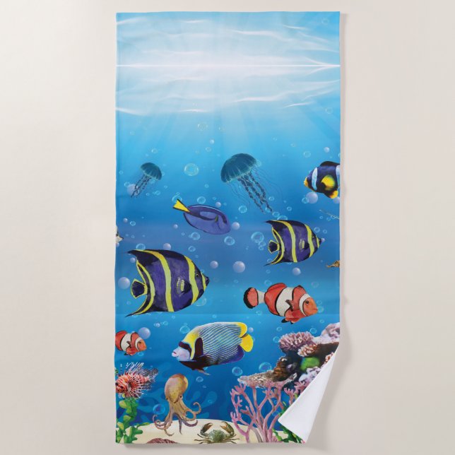 Toalla De Playa Natación de peces tropicales (Anverso)