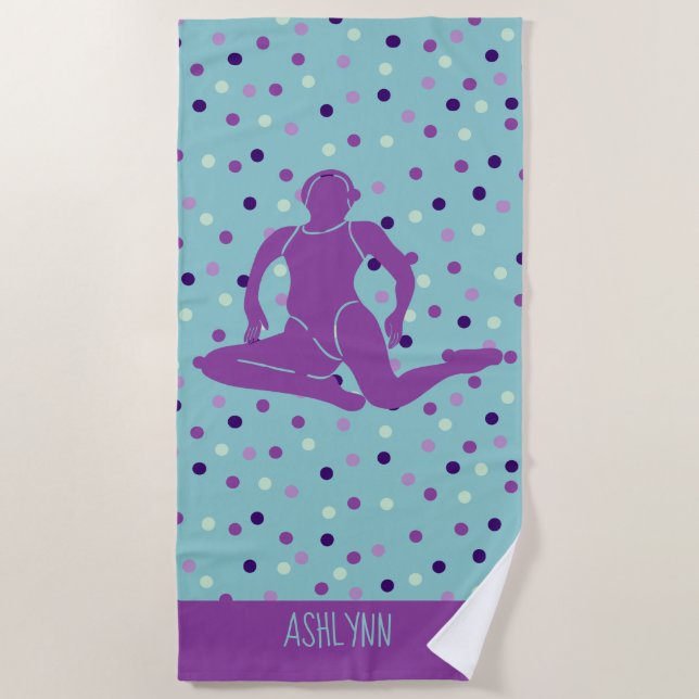 Toalla De Playa Natación sincronizada Aqua y Purple Personalizada (Anverso)