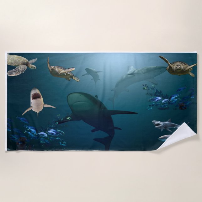 Toalla De Playa Natación Vintage Con Tiburones (Anverso)