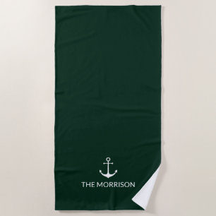 Toalla De Playa Nauta ancla Personalizado verde pino oscuro Nombre