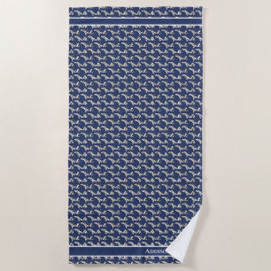 Toalla De Playa Nauta Nombre de familia Navy Anclaje azul Blanco