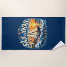 Toalla de playa náutica Sail Away Sail the Unknown