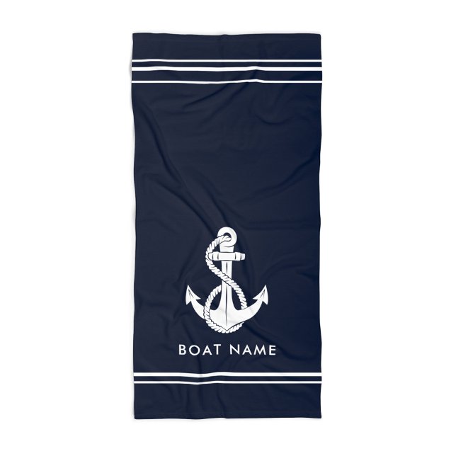 Toalla De Playa Nautical Anchor Bote Nombre Personalizado Azul de  (Nautical Anchor Navy Blue Custom Beach Towel)