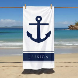 Toalla De Playa Nautical Anchor Custom Name Powder Blue