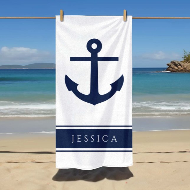 Toalla De Playa Nautical Anchor Custom Name Powder Blue (Nautical Anchor Custom Name Powder Blue Beach Towel)
