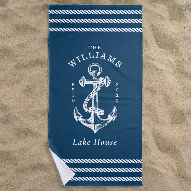 Toalla De Playa Nautical Anchor Lake House Navy Blue (Subido por el creador)