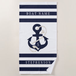 Toalla De Playa Nautical Anchor Naval Banda Blanca Monograma Nombr