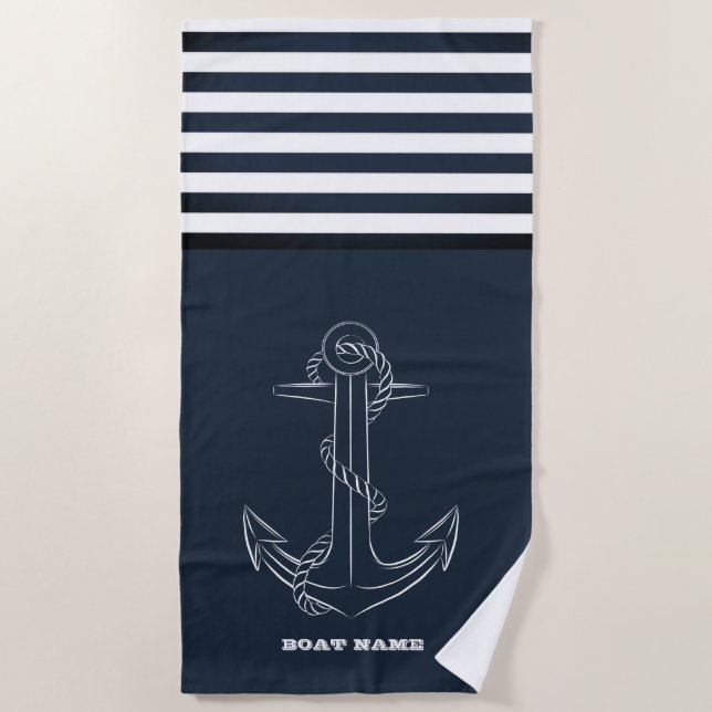 Toalla De Playa Nautical Anchor Nave Blue Stripe Sailor (Anverso)