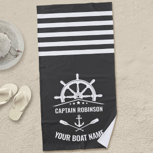 Toalla De Playa Nautical Anchor Oar Paddle Captain Bote Name Gray