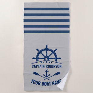 Toalla De Playa Nautical Anchor Oars Paddles Bote o Capitán Nombre