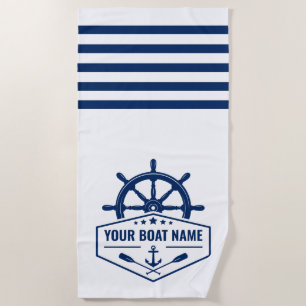Toalla De Playa Nautical Anchor Oars Wheel tu nombre Armada y blan