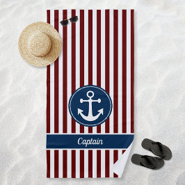 Toalla De Playa Nautical Anchor Rope Navy Red White Stripes Person