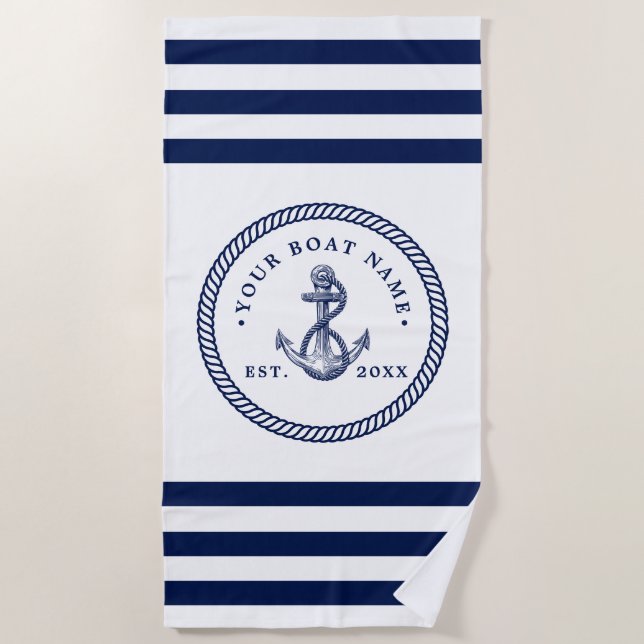 Toalla De Playa Nautical Anchor & Rope Nombra a la Armada Azul y B (Anverso)