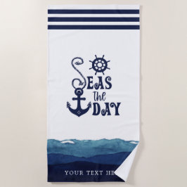 Toalla De Playa Nautical Anchor SEAS THE DAY Navy Personalizado