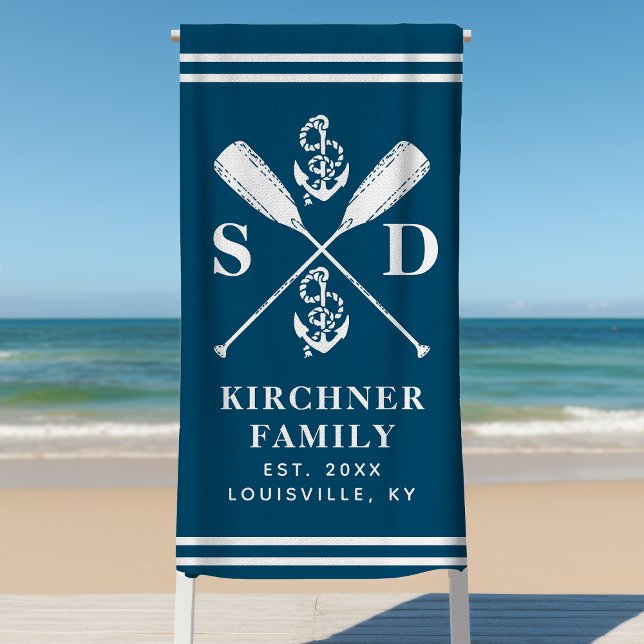Toalla De Playa Nautical Anchors Boat Oars Familia Monograma Naval (Subido por el creador)