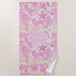 Toalla De Playa Nautical Beach Collage Hot Pink ID840