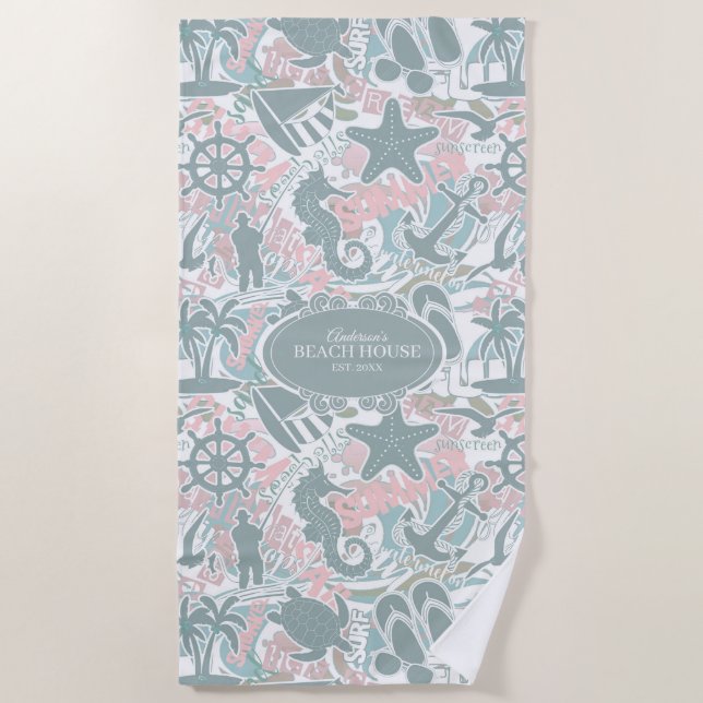 Toalla De Playa Nautical Beach Collage Sage ID840 (Anverso)