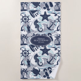Toalla De Playa Nautical Beach Pattern Navy ID839