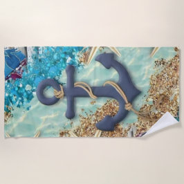 Toalla De Playa Nautical Beach Towel with Blue Anchor