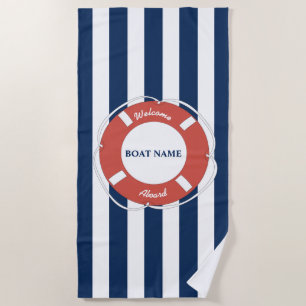 Toalla De Playa Nautical Blue Strike Welcome Aboard Bote Name