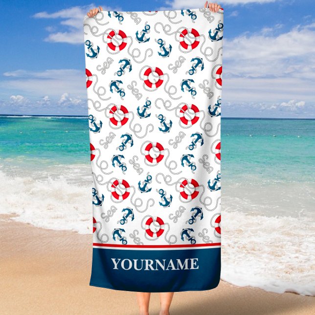 Toalla De Playa Nautical Boat Name Anchor Rope Navy Blue (Subido por el creador)