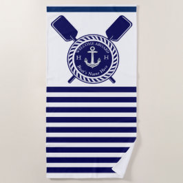 Toalla De Playa Nautical Bote Name Anchor Rope Navy Blue Welcome
