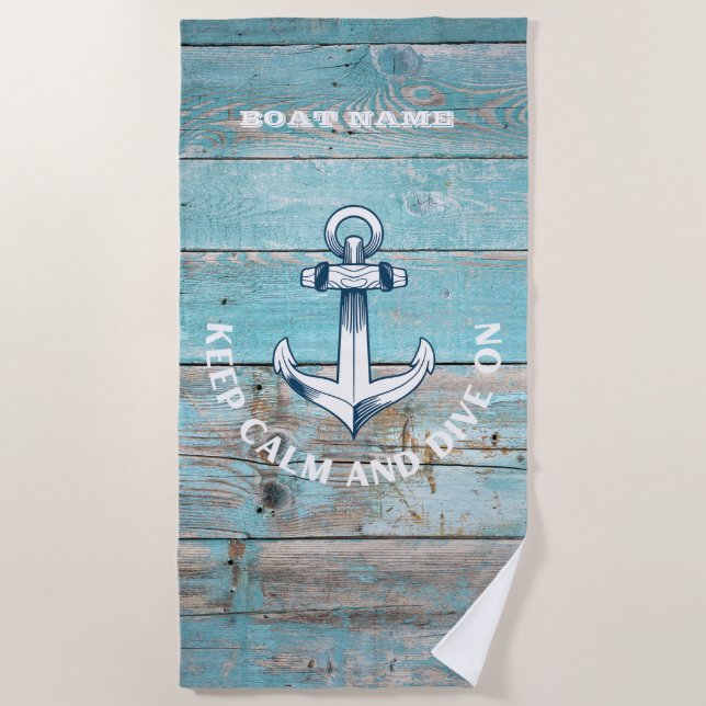 Toalla De Playa Nautical Bote Name Anchor Rustic Wood (Anverso)