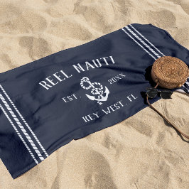 Toalla De Playa Nautical Dark Navy Rustic Anchor | Su nombre de ba