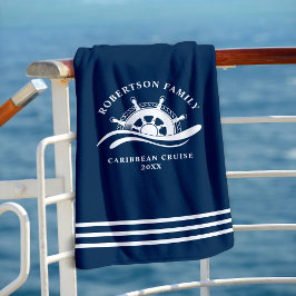 Toalla De Playa Nautical Family Cruise Ship Wheel Navy Blue
