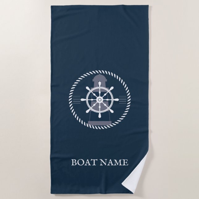 Toalla De Playa Nautical Nautical Nombre Navy Azul (Anverso)