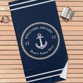 Toalla De Playa Nautical Naval Blue Boat Nombre Anchor Rope