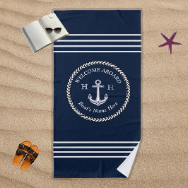 Toalla De Playa Nautical Naval Blue Boat Nombre Anchor Rope