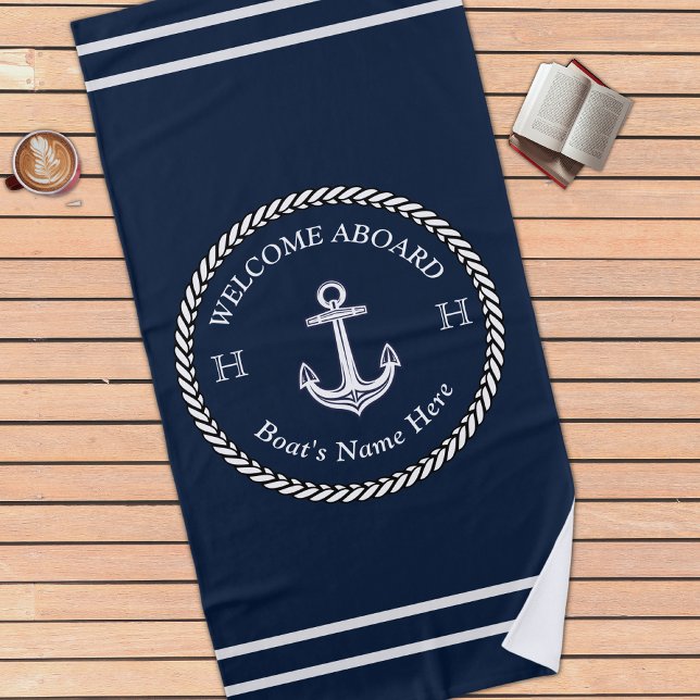 Toalla De Playa Nautical Naval Blue Boat Nombre Anchor Rope (Subido por el creador)