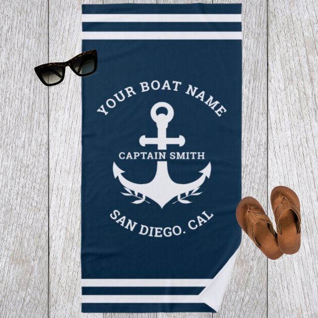 Toalla De Playa Nautical Navy Blue Boat Name (Subido por el creador)