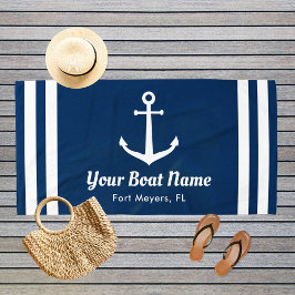 Toalla De Playa Nautical Navy Blue Personalizado Nombre del barco