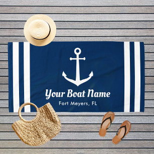 Toalla De Playa Nautical Navy Blue Personalizado Nombre del barco