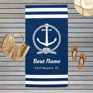 Toalla De Playa Nautical Navy Blue Personalizado Nombre del barco